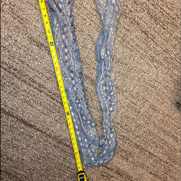 Scarf-Powder Blue lace ruched oblong scarf, 70” - Picture 10 of 10